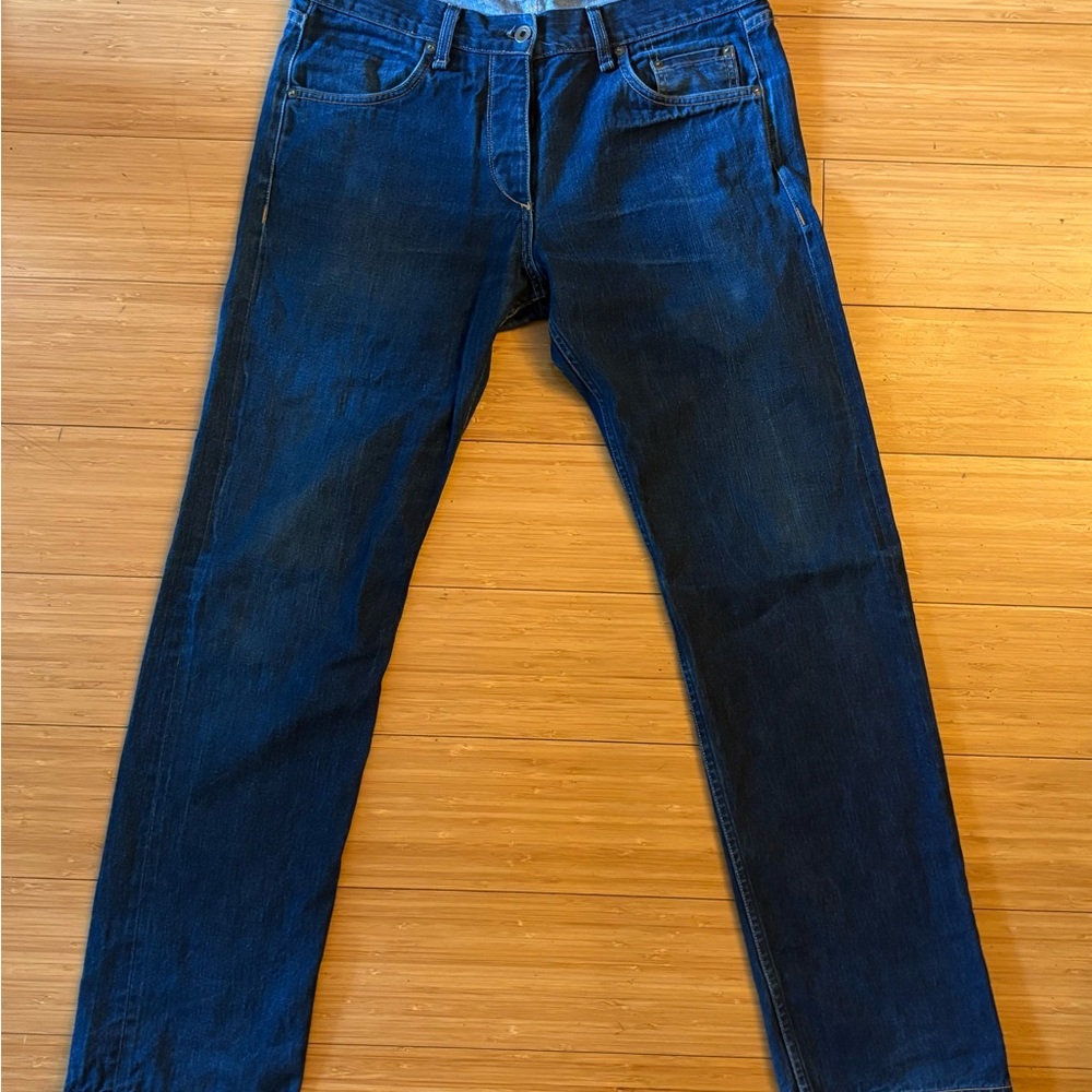 Rag and Bone Blue Straight-Leg Jeans with Indigo Hue and Contrasting Stitching